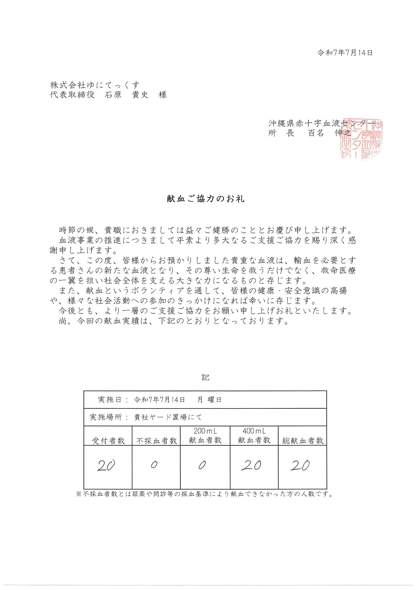 献血（令和７年７月１４日）