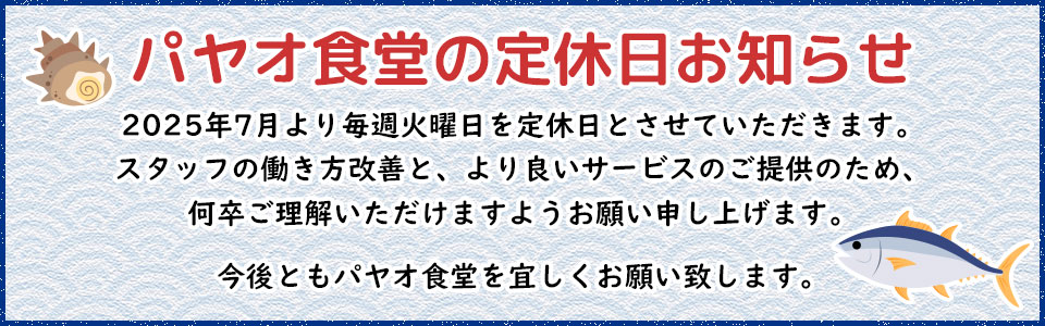 パヤオ食堂の定休日お知らせ