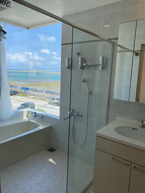 Single house in front of Awase sea wall