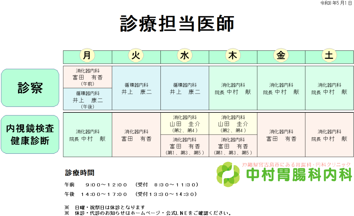 令和8年5月からの診療担当医師
