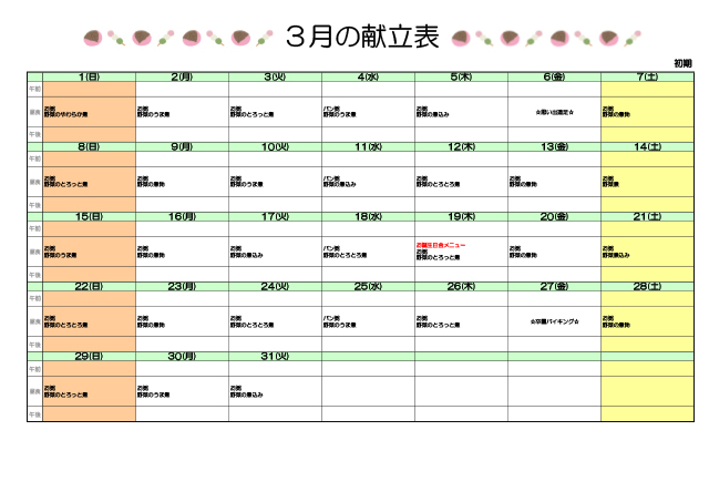 離乳食献立表：初期