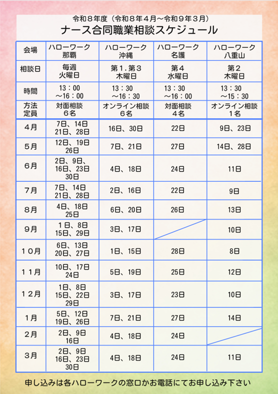 令和8年度ナース合同職業相談スケジュール