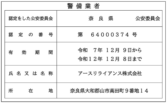警備業の許可標識