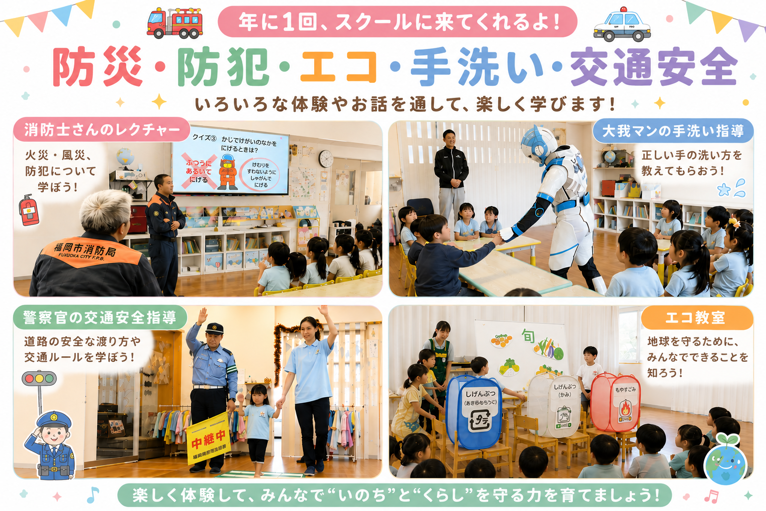 防災・防犯・エコ・手洗い・交通安全