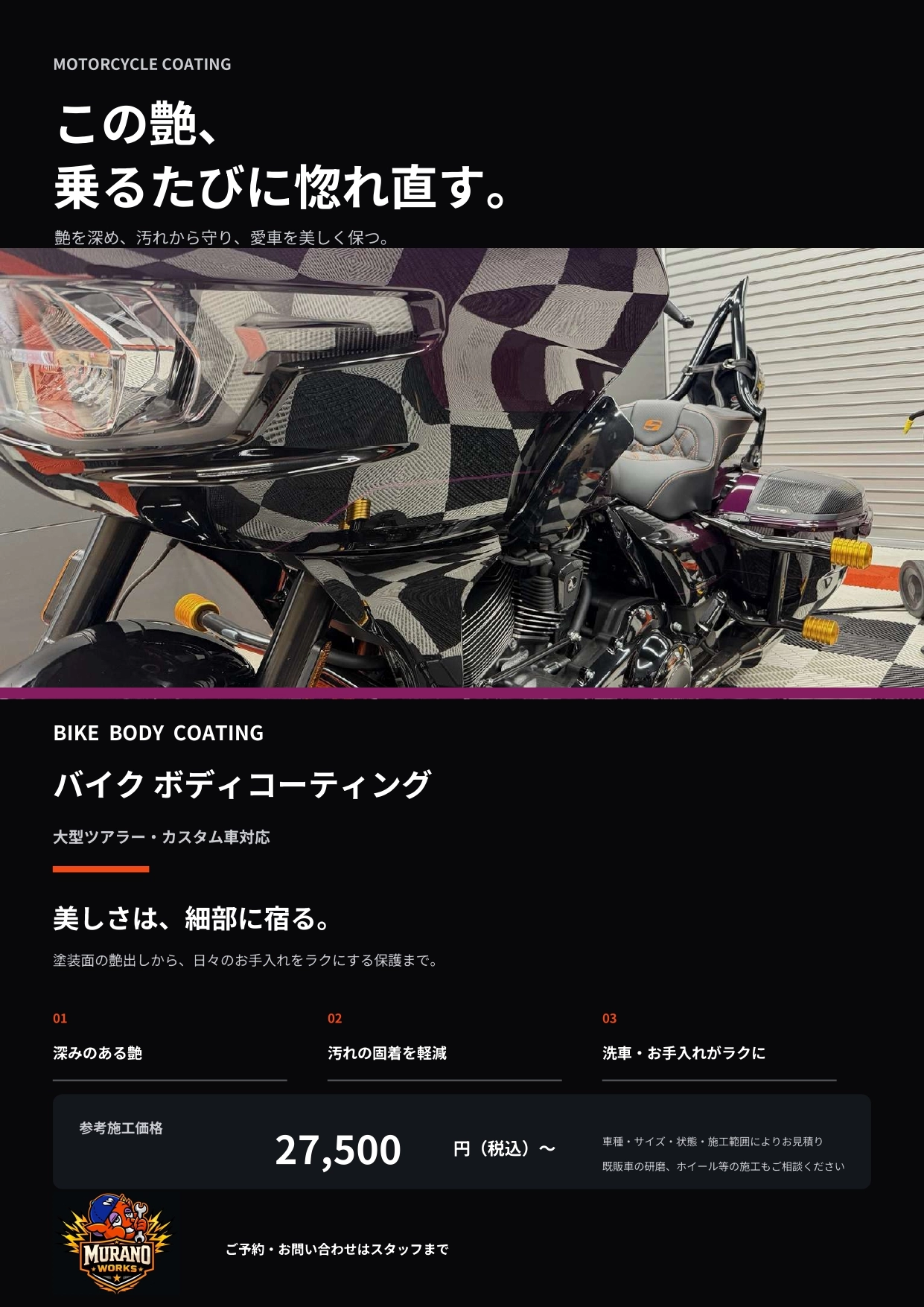 バイク ボディコーティング料金表