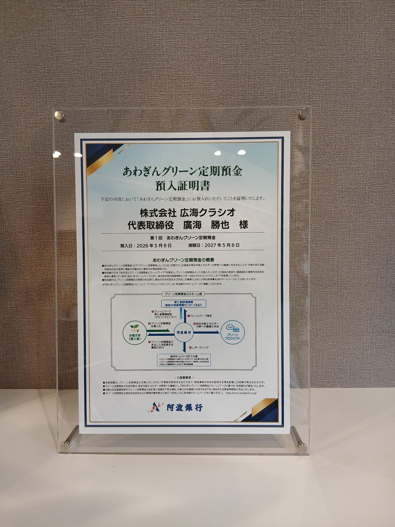 あわぎんグリーン定期預金 預入証明書