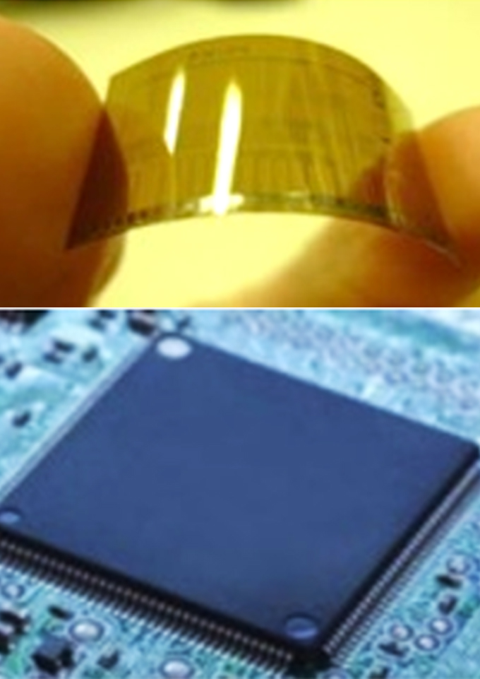 曲げられる有機フィルムセンサーと電子回路基板