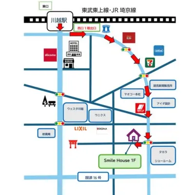 川越駅西口から教室までの一番迷わない道順