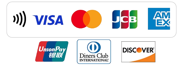 対応クレジットカード VISA・Mastercard・UnionPay・JCB・American Express・Diners Club・Discover タッチ決済対応