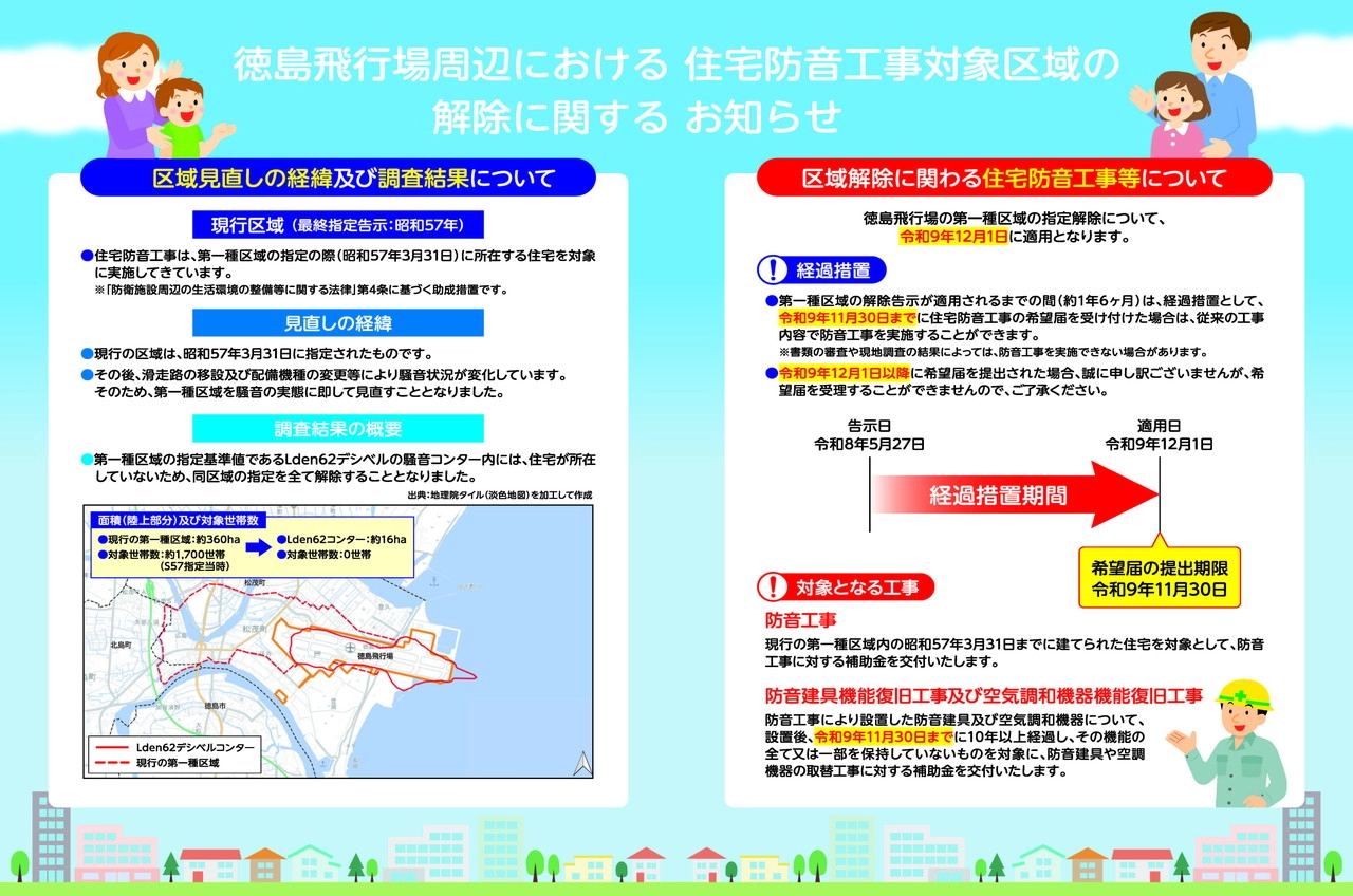 徳島飛行場周辺における住宅防音工事対象区域の解除に関するお知らせ