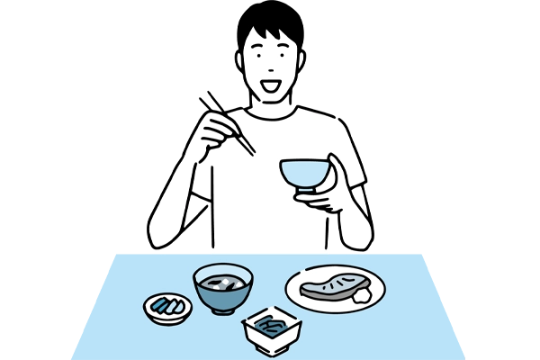 青魚や豆腐を取り入れた和食の食事イラスト