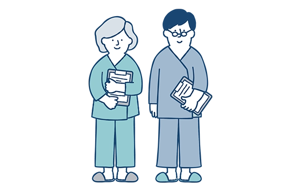 入院着を着た患者さん2人のイラスト