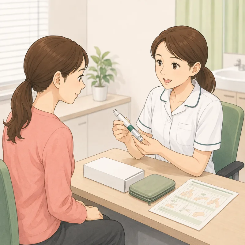 看護師が自己注射の方法を説明するイメージ