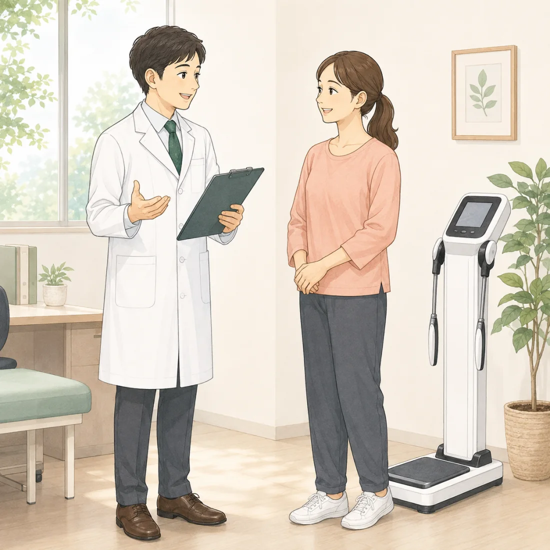 医師が患者さまへ体組成の結果を説明するイメージ