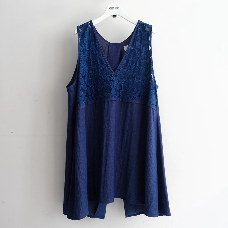 サイドスリットレースコンビネーションチュニック(navy)