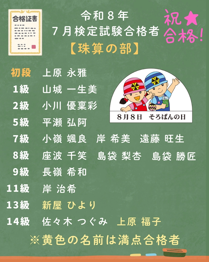 令和８年７月検定試験合格者