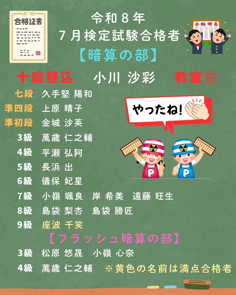 令和８年７月検定試験合格者