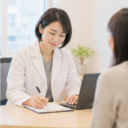 カルテに記録する医師
