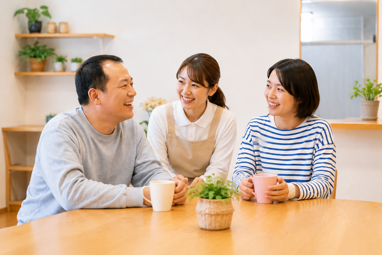 手を取り合うスタッフとご利用者