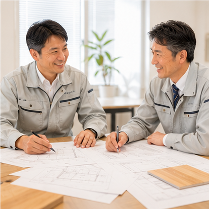 図面を確認するスタッフ