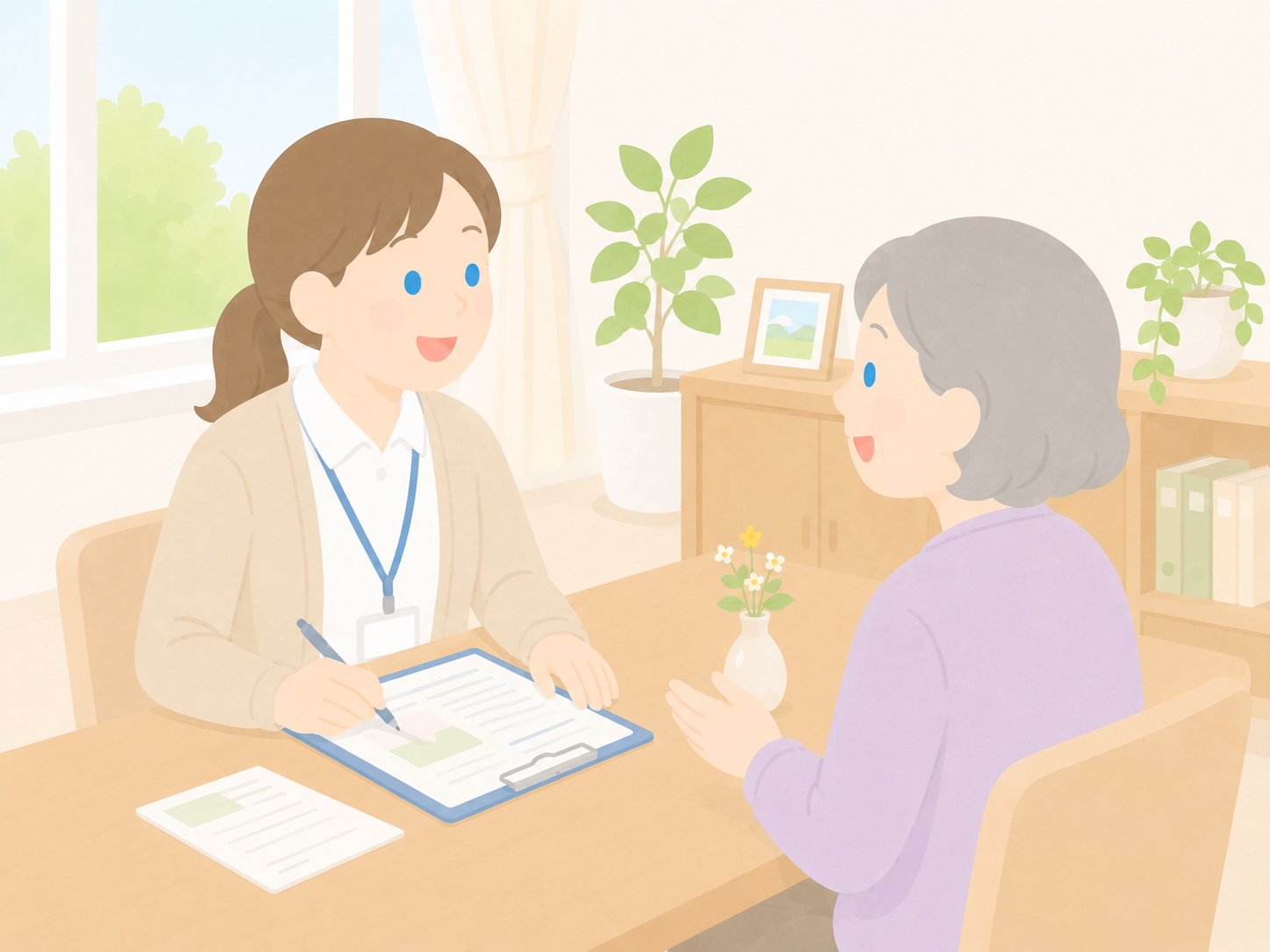 書類を交えた相談の様子