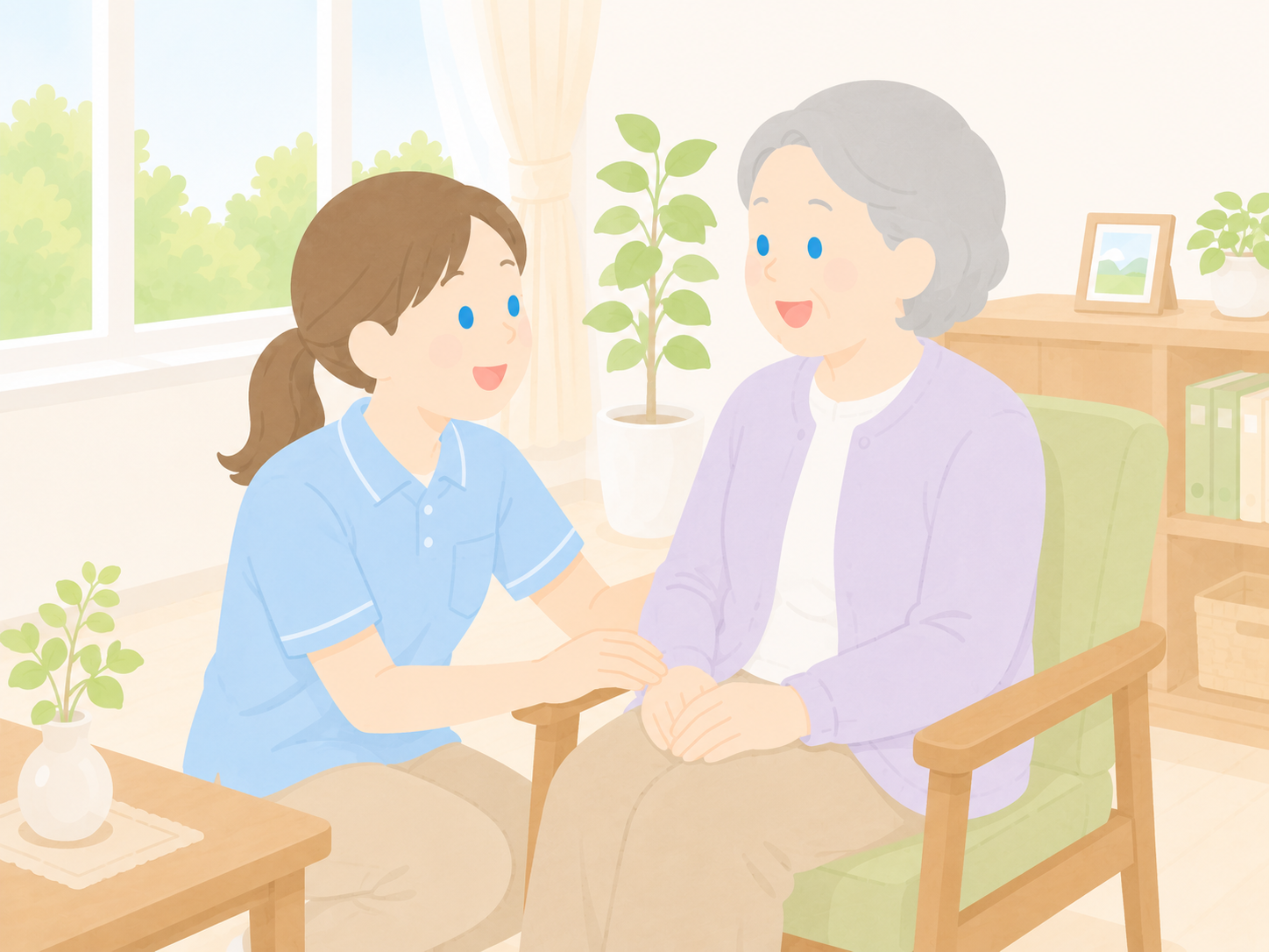 利用者さまと話すスタッフ