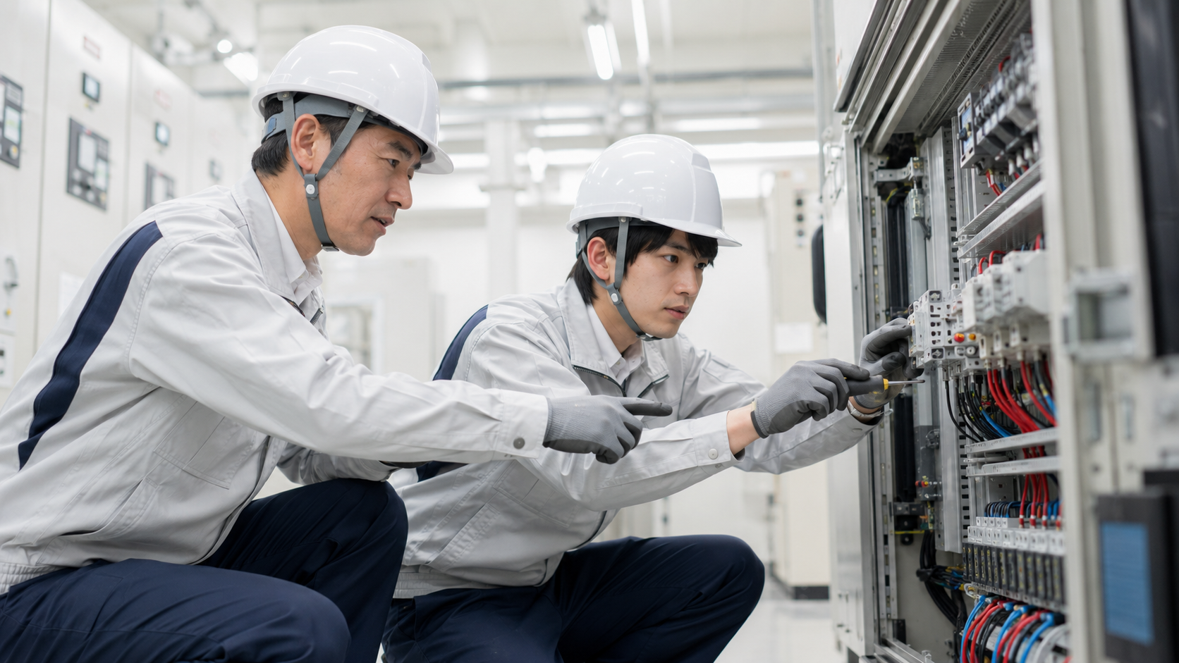 制御盤を点検する技術者