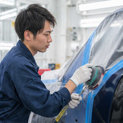 自社工場での板金塗装作業