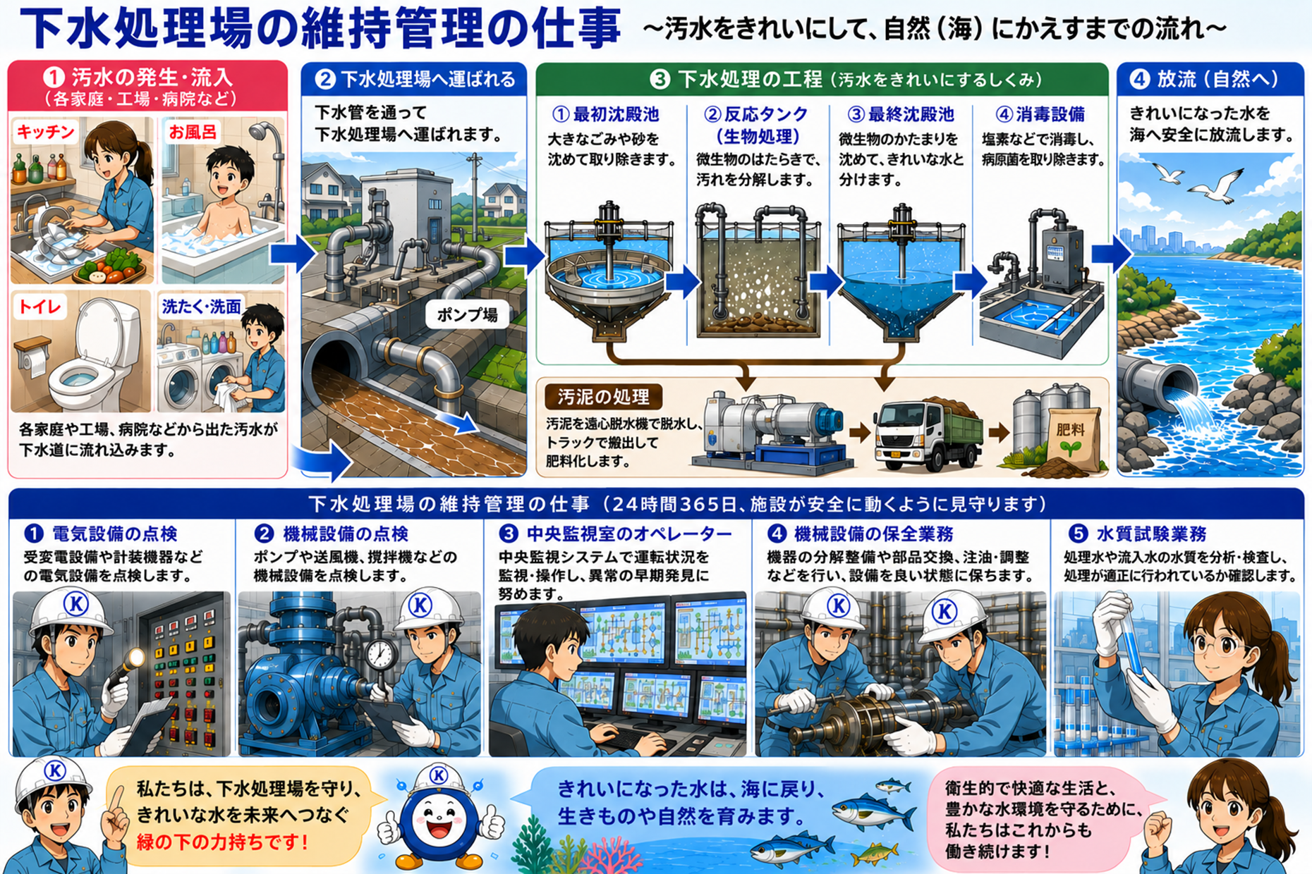 下水処理場の維持管理の仕事の流れ