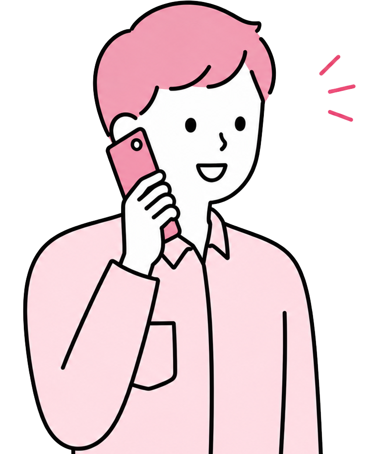 電話でやさしく対応する男性スタッフのイラスト