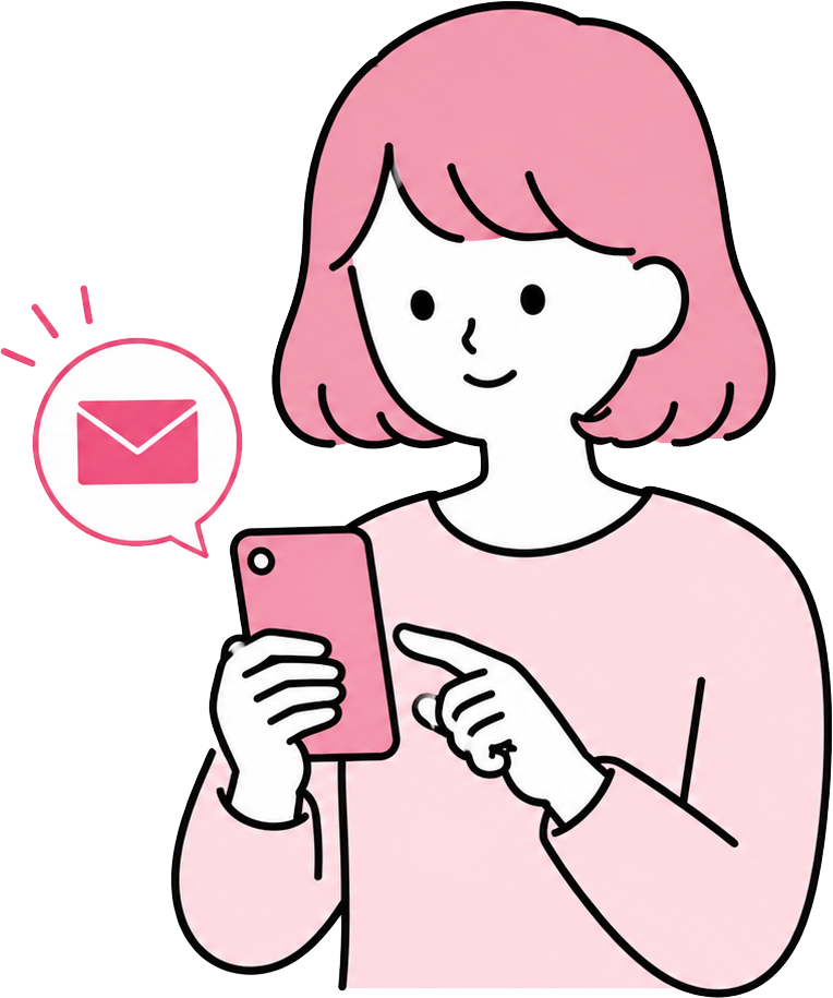 スマホからお問い合わせする女性のイラスト