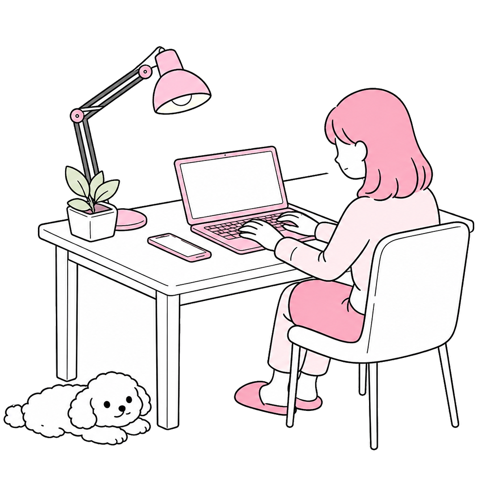在宅ワークをする女性のイラスト