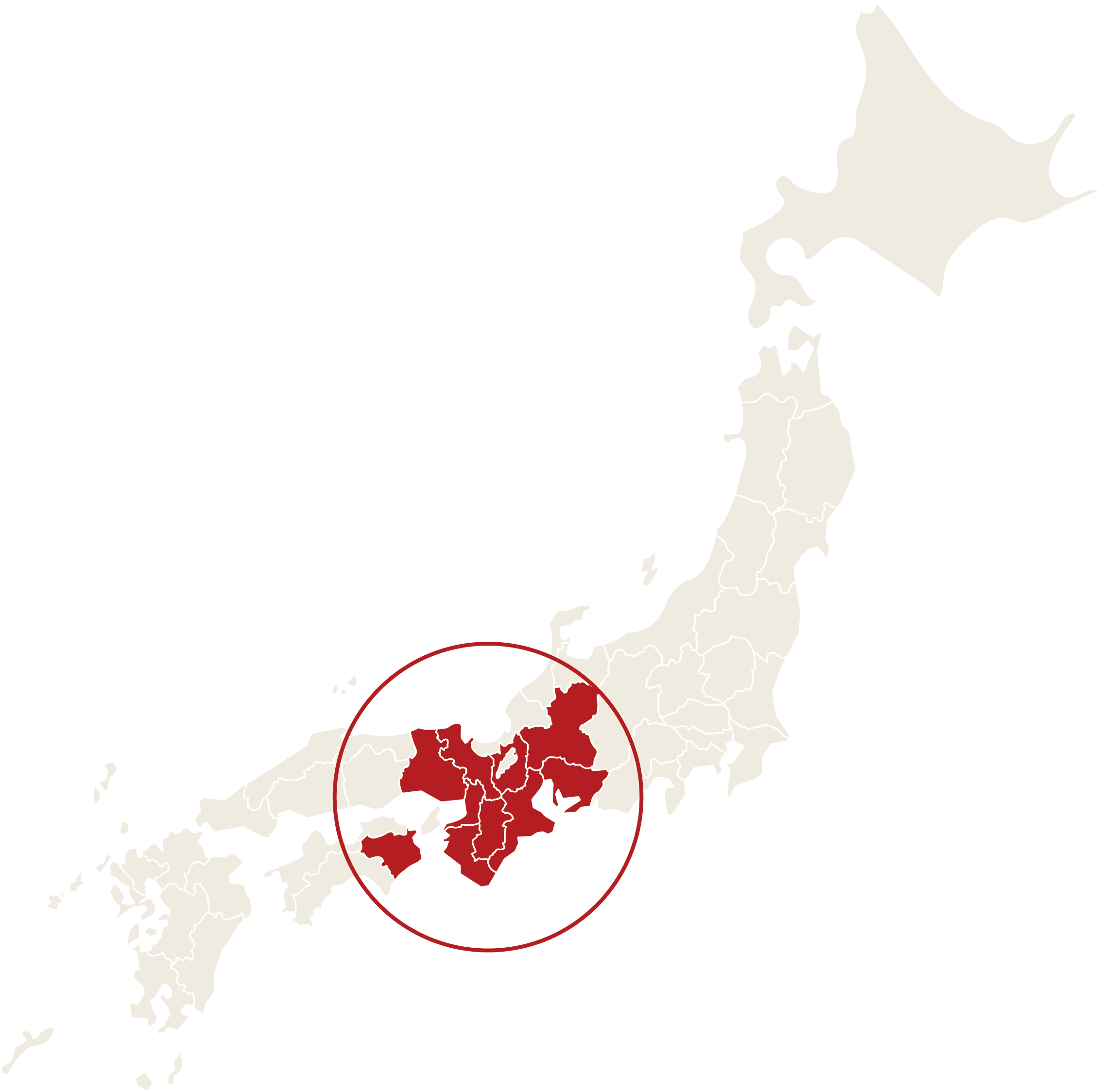 対応エリア地図（徳島県・関西エリア・中京エリア）
