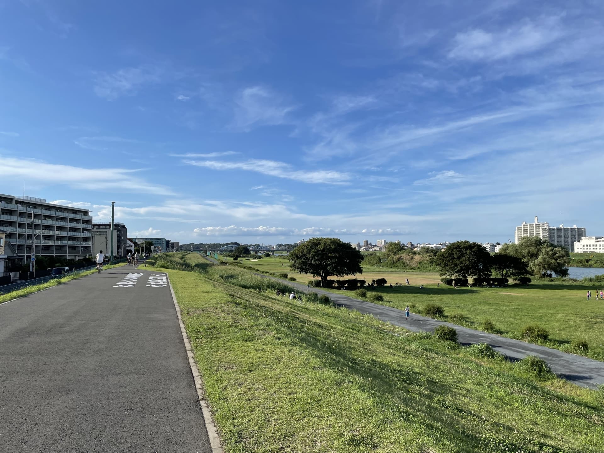 多摩川沿いの町並み