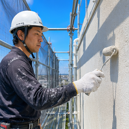 外壁塗装の施工中
