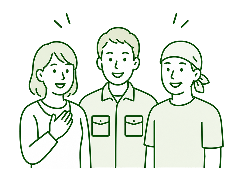 明るい対応の職人チームのイラスト