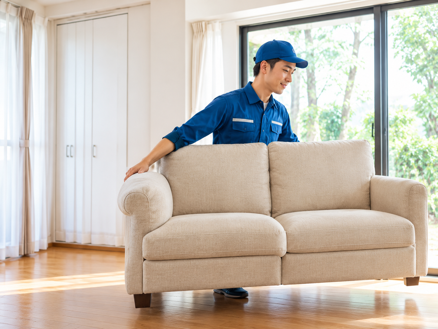 家具を運び出すスタッフ