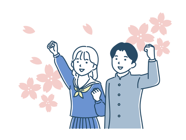 桜と卒業生のイラスト
