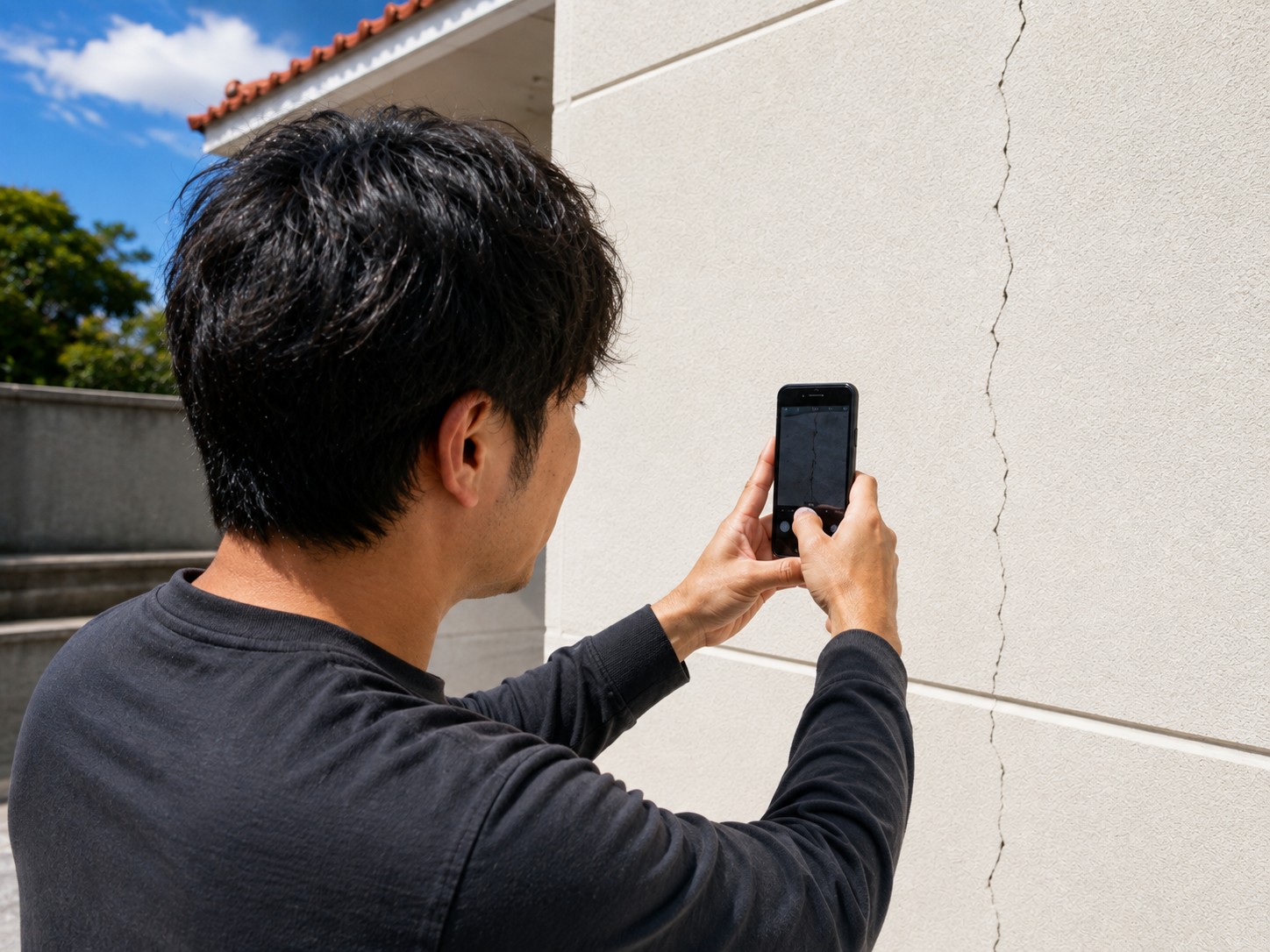 スマホで外壁のひび割れを撮影