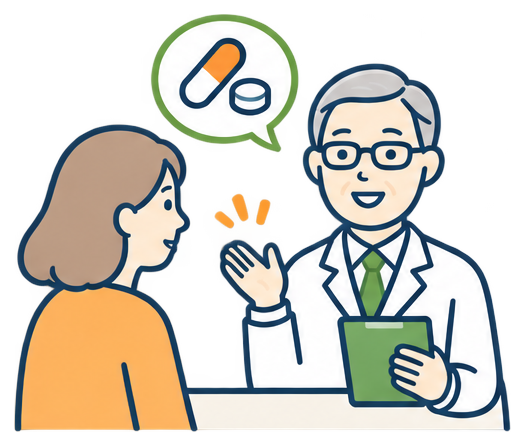 薬剤師がお客様に相談を受けているイラスト