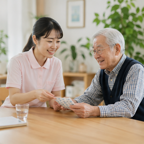 お薬の飲み方をご説明するスタッフ