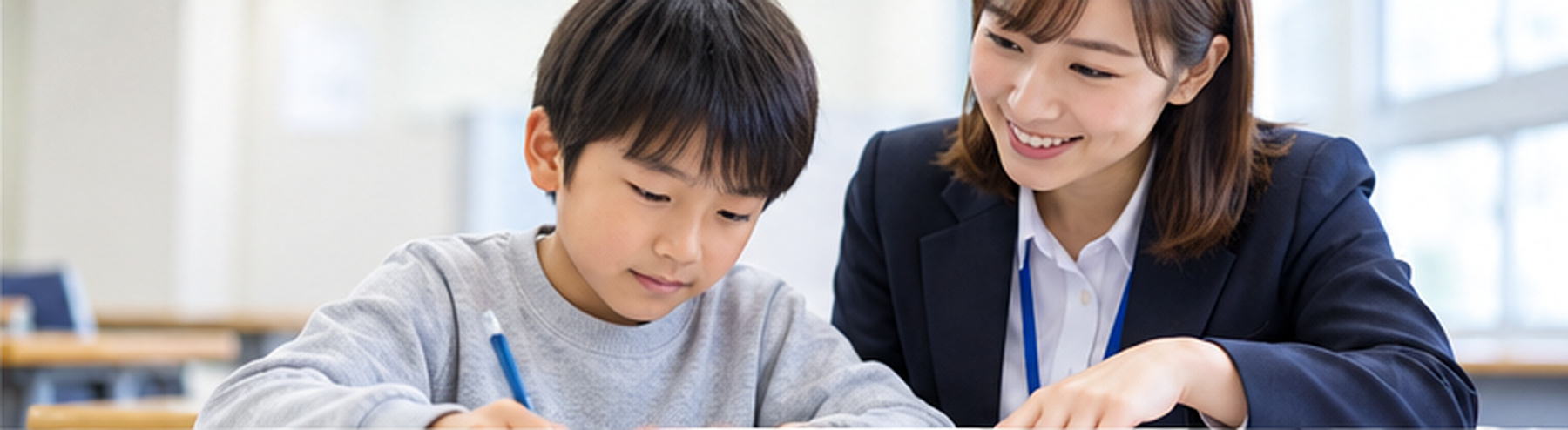 個別授業を受ける小学生と講師