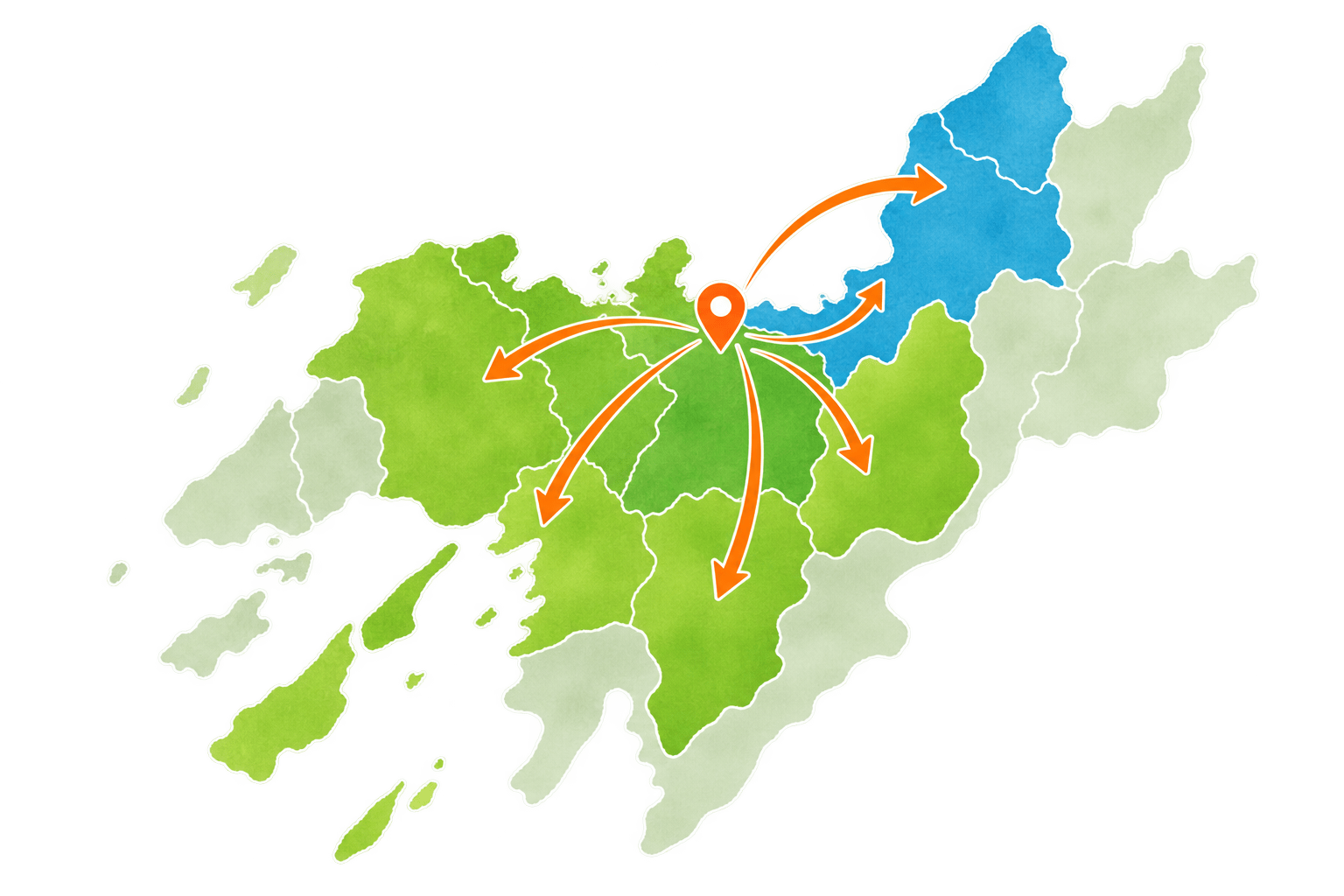 対応エリアの地図（京阪神から福井エリア）