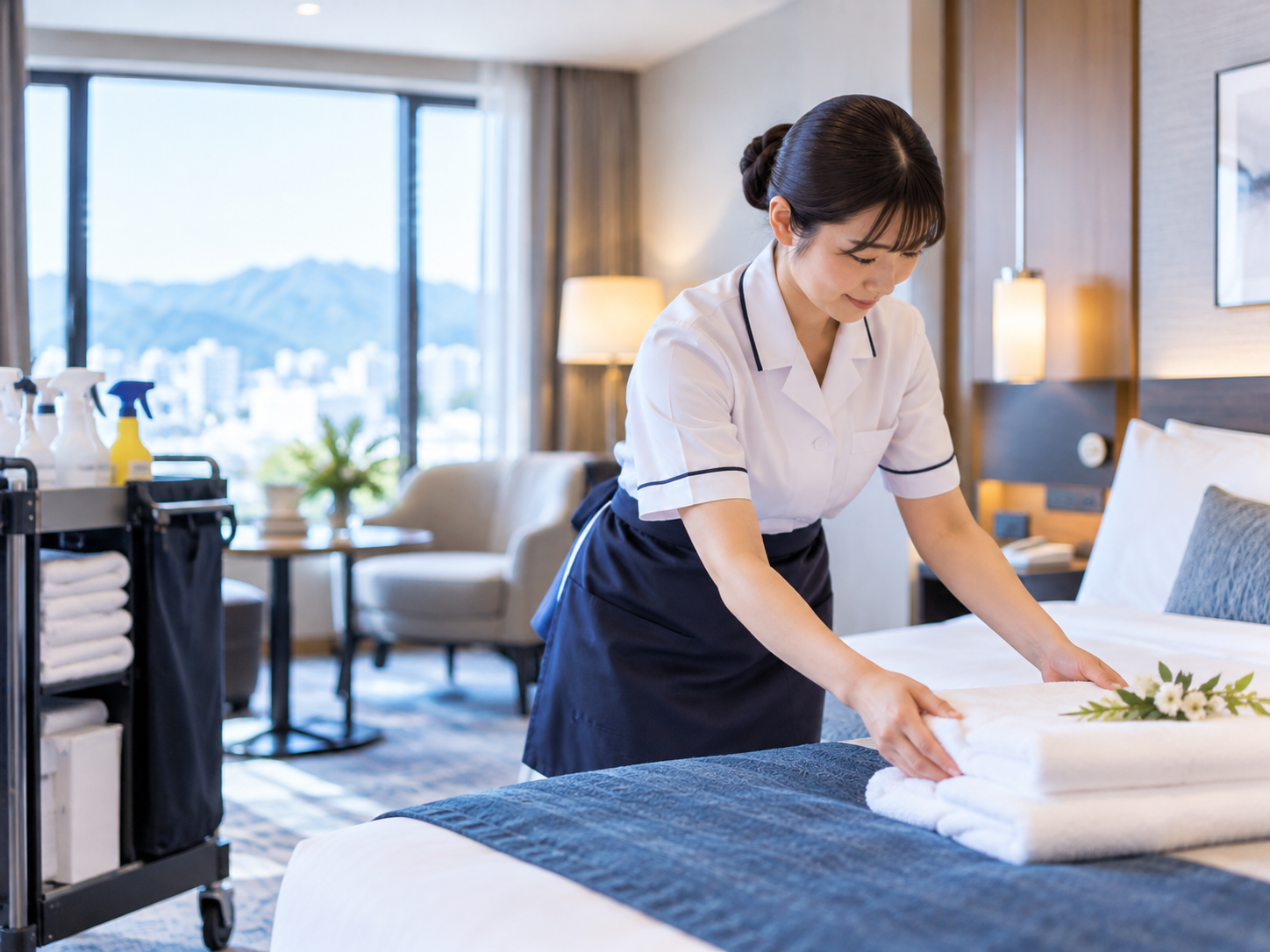 ホテルのご担当者さまと打ち合わせをするスタッフ