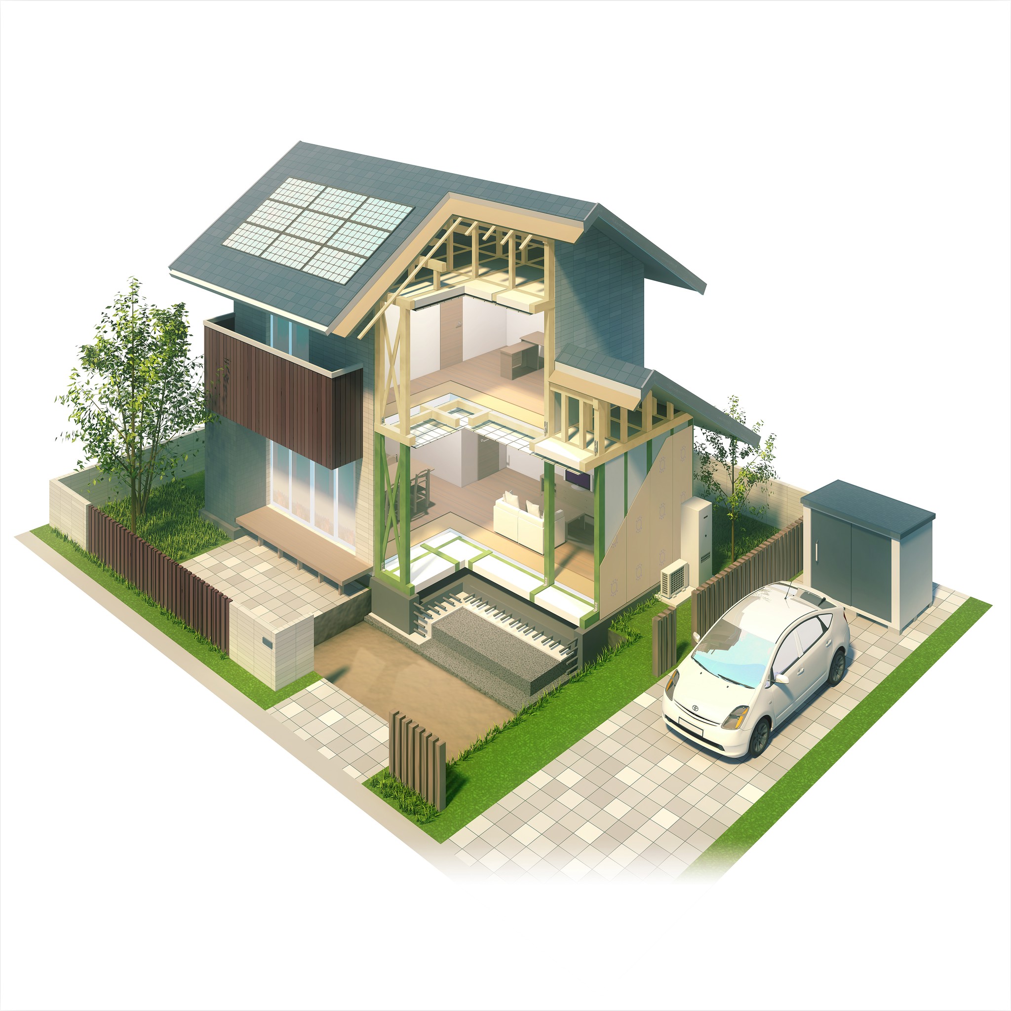 ハウスガードシステム採用の木造住宅の断面イメージ