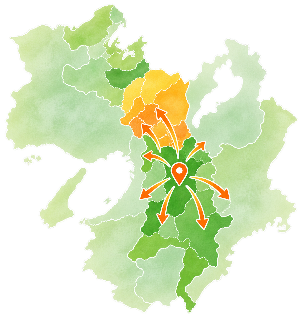 関西広域の対応エリアマップ（大和郡山市を中心に奈良県全域・京都府南部）