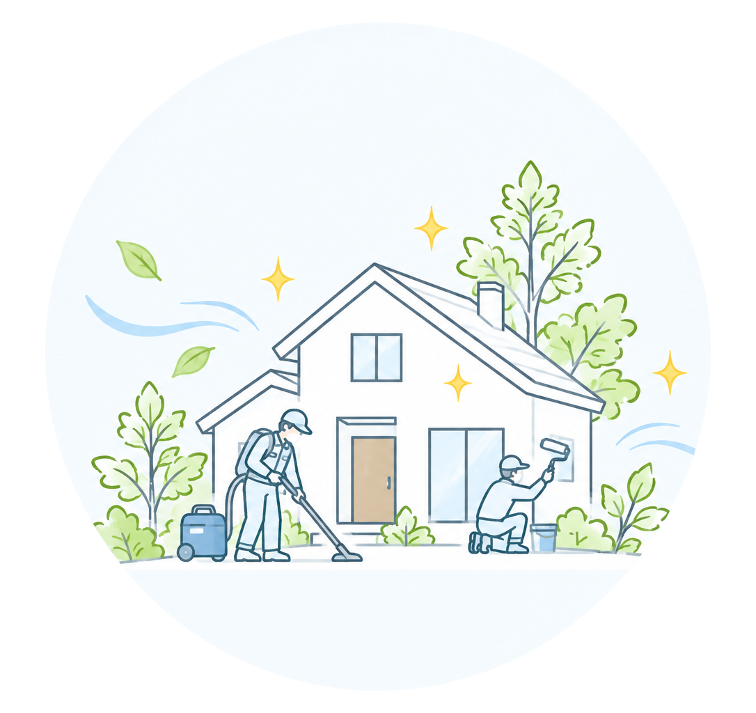 清掃と内装工事で元の状態に戻った住まいのイラスト