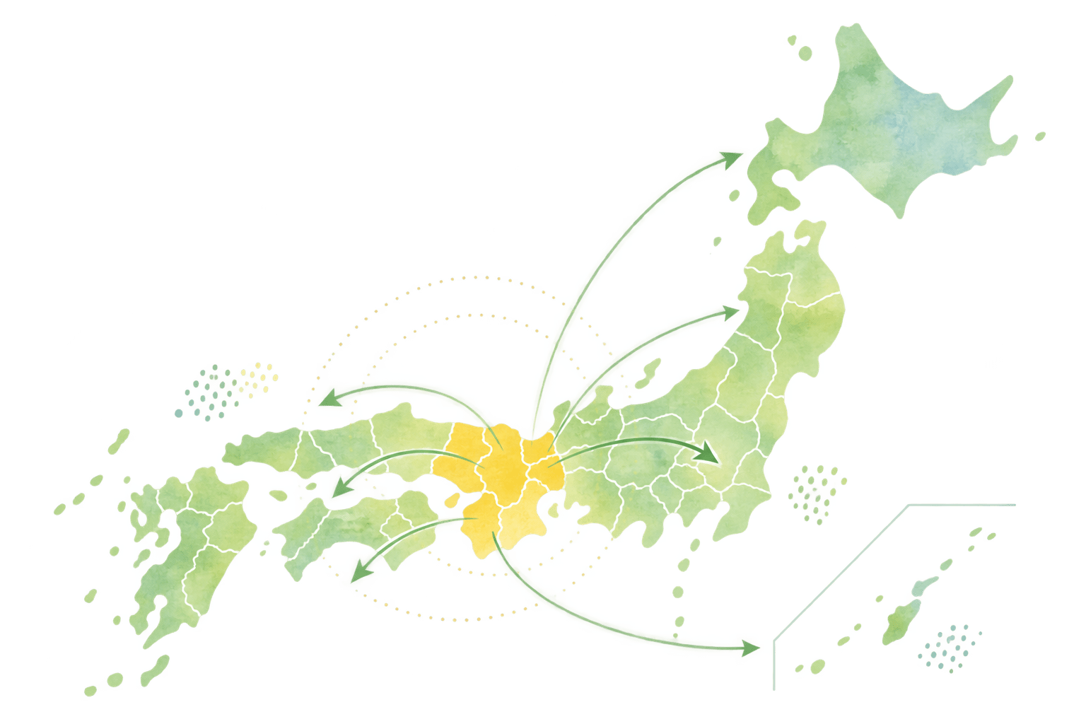 滋賀県を拠点に全国へ対応するエリアマップ
