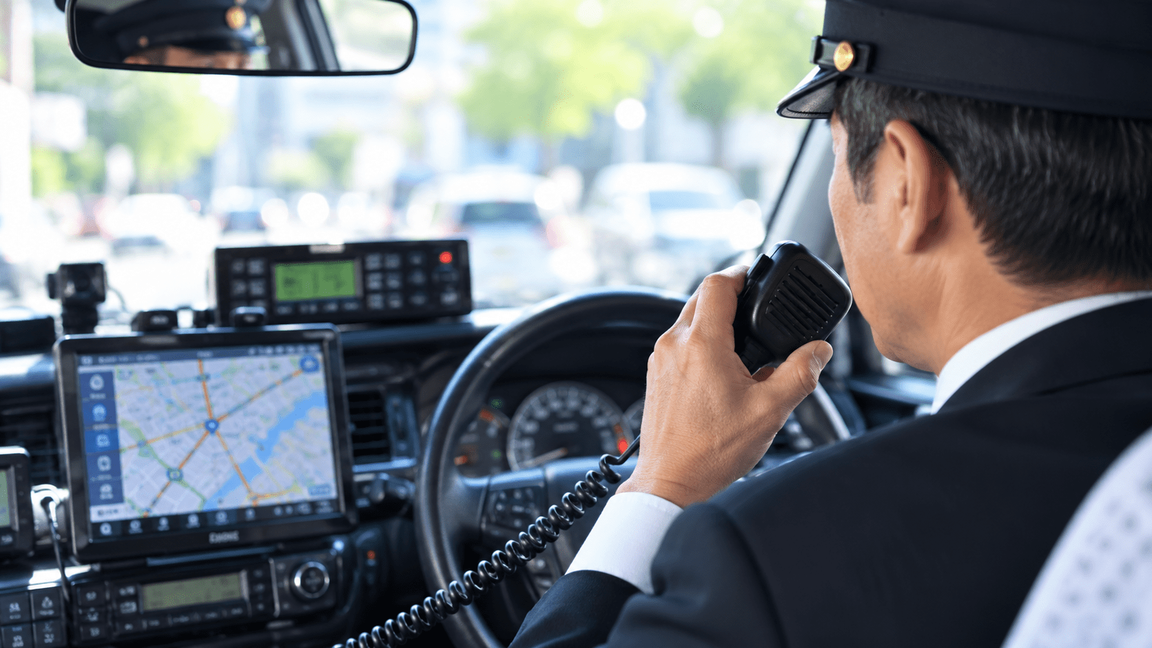 無線で配車を受ける乗務員