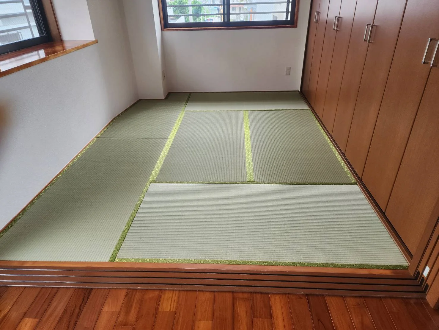 緑の縁を合わせた畳の施工写真